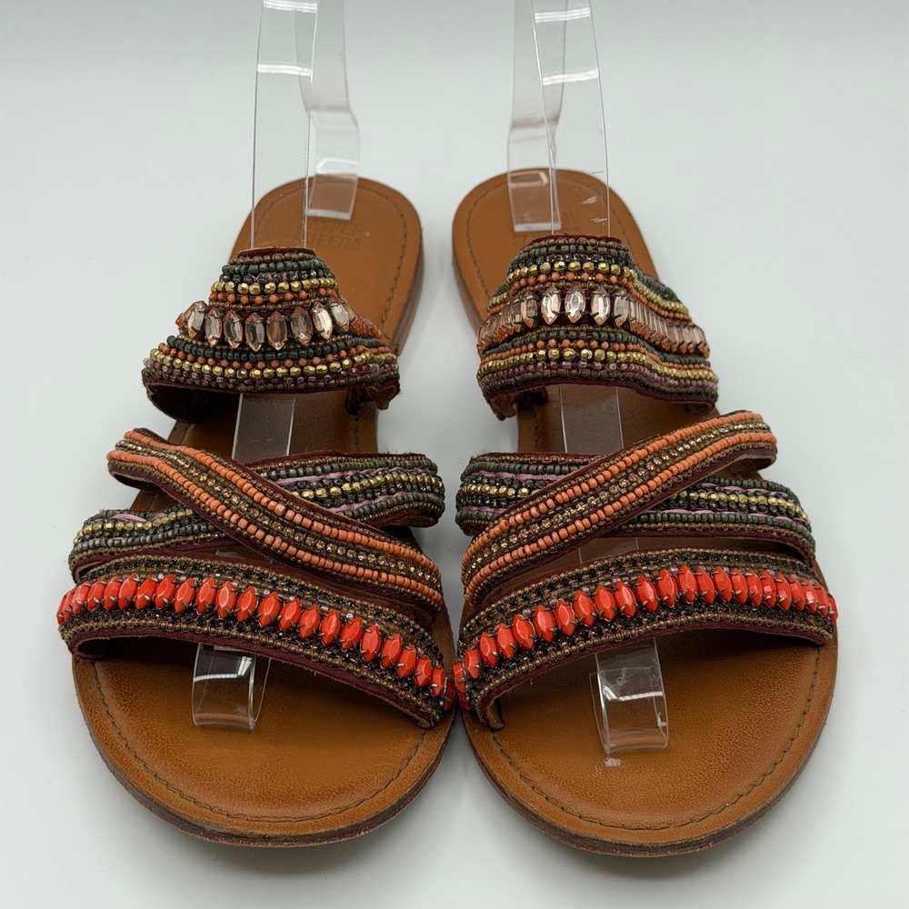 Anthropologie Jasper & Jeera Beaded Sandals Womens 10 Leather Boho Hippie Earthy